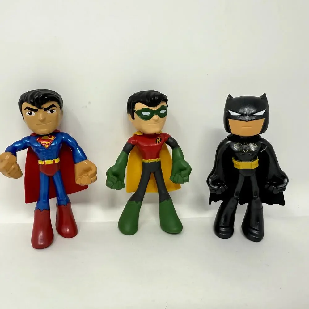 Lot of 3 Mattel DC Comics Batman Robin Superman Action Figures Bendable Toy